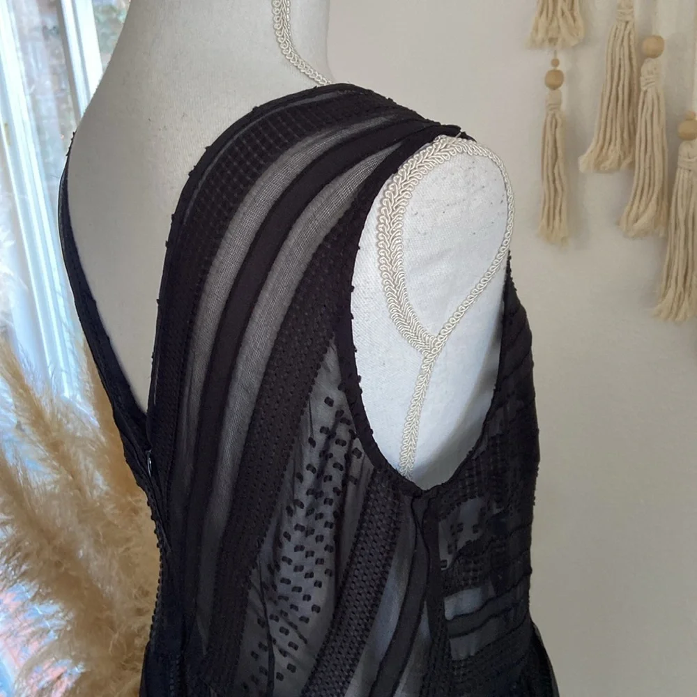 J Crew black sheer midi dress sleeveless Swiss dot ruffle tier party medium